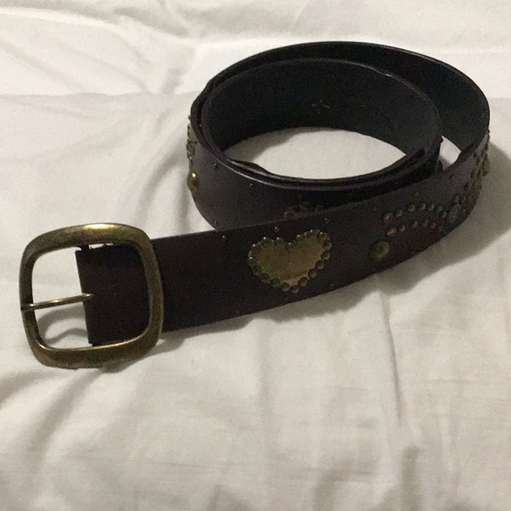 Leather Belt w/ Brass Hearts